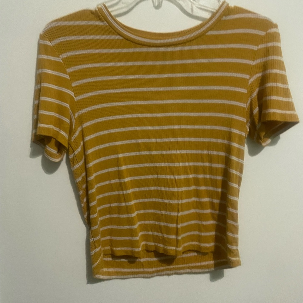 American Eagle Outfitters Gold and White Crop T-Shirt